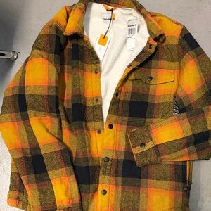 Timberland Men's Yellow and Black Plaid Shirt Jacket